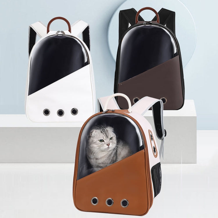 PU Pet Bag Cats And Dogs Outing Carrying Capsule Double Shoulder Backpacks(Model 1 Khaki)