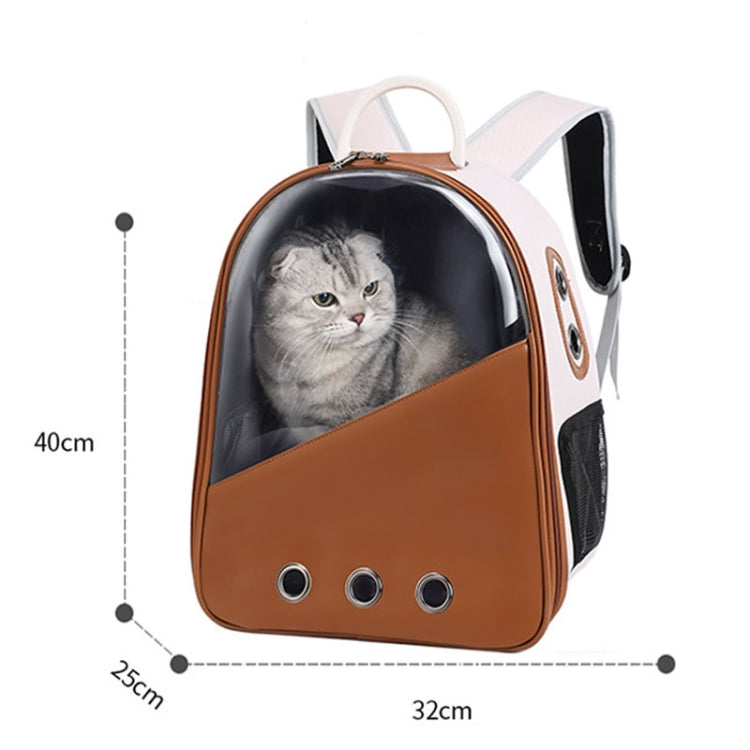 PU Pet Bag Cats And Dogs Outing Carrying Capsule Double Shoulder Backpacks(Model 1 Khaki)