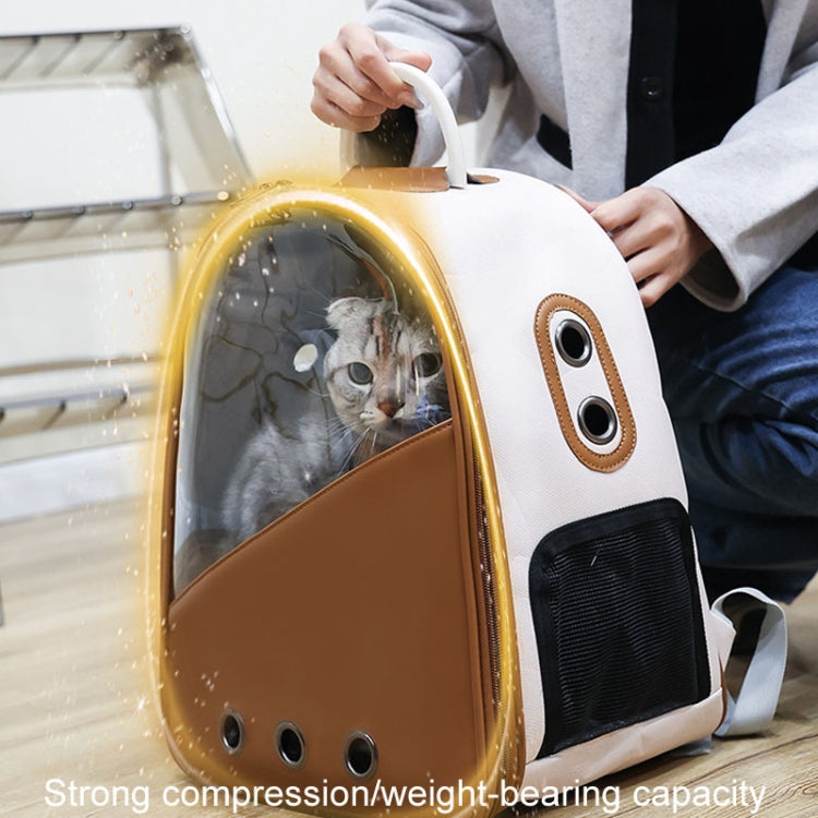 PU Pet Bag Cats And Dogs Outing Carrying Capsule Double Shoulder Backpacks(Model 1 Khaki)