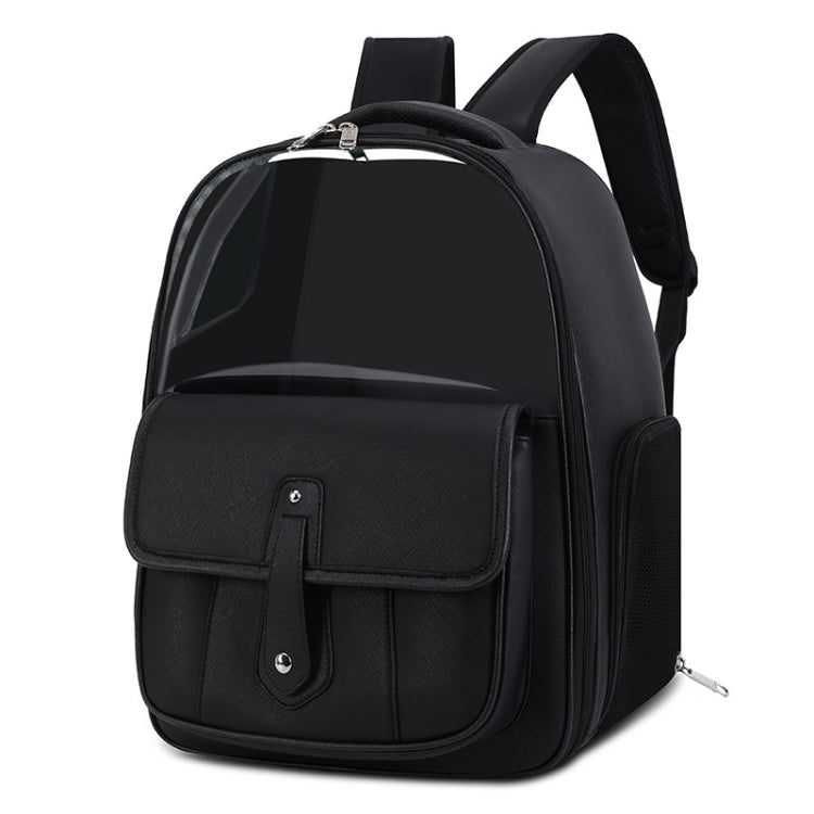 PU Pet Bag Cats And Dogs Outing Carrying Capsule Double Shoulder Backpacks(Model 6 Black)