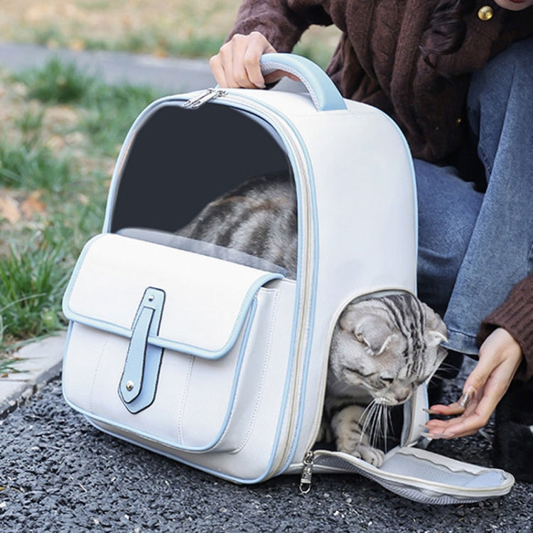 PU Pet Bag Cats And Dogs Outing Carrying Capsule Double Shoulder Backpacks(Model 6 White)
