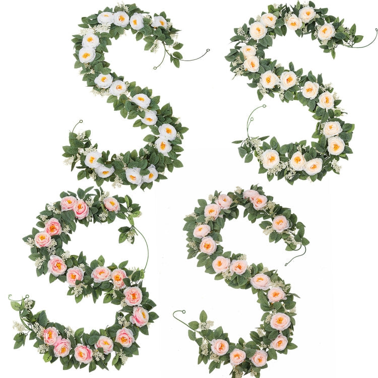 2pcs 2m Simulation Flower Rattan Party Decoration Forest Wedding Arrangement Artificial Rose Rattan(White)