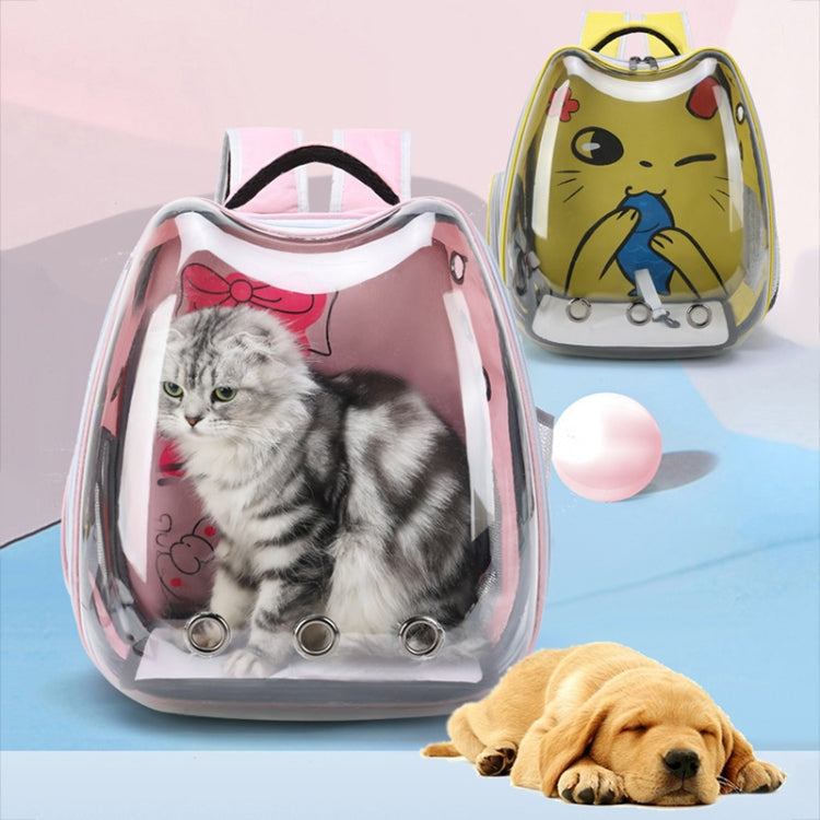 Cartoon Pattern Cat Transparent Pet Bag Space Capsule Portable Pet Backpack, Color: Pink