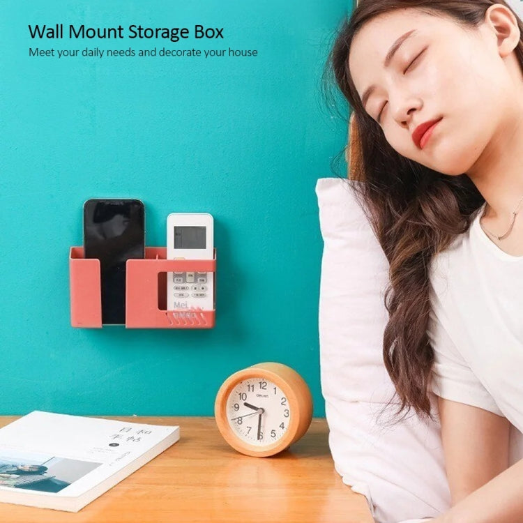 Double Grid Wall-Mounted Storage Box Remote Control Sundries Organizer Mobile Phone Charging Holder(Blue)