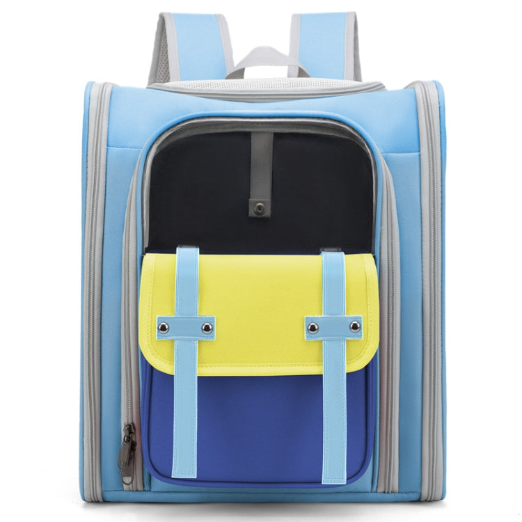 Square Foldable Cats Backpack Pets Outdoor Portable Double Shoulder Bag(Model 8 Blue)
