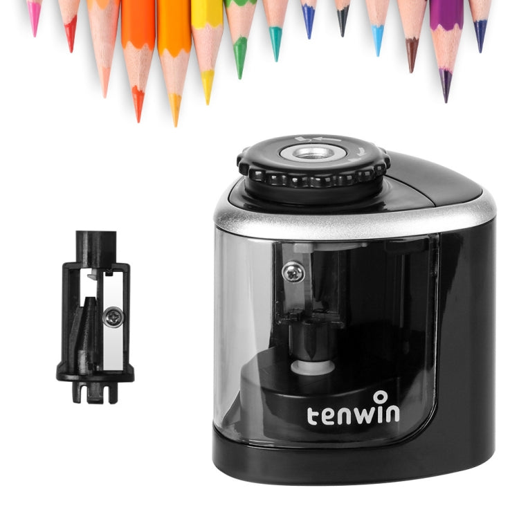 TENWIN Electrical Pencil Sharpener Student Stationery Semi-Automatic Sharpeners Battery Model(Black)