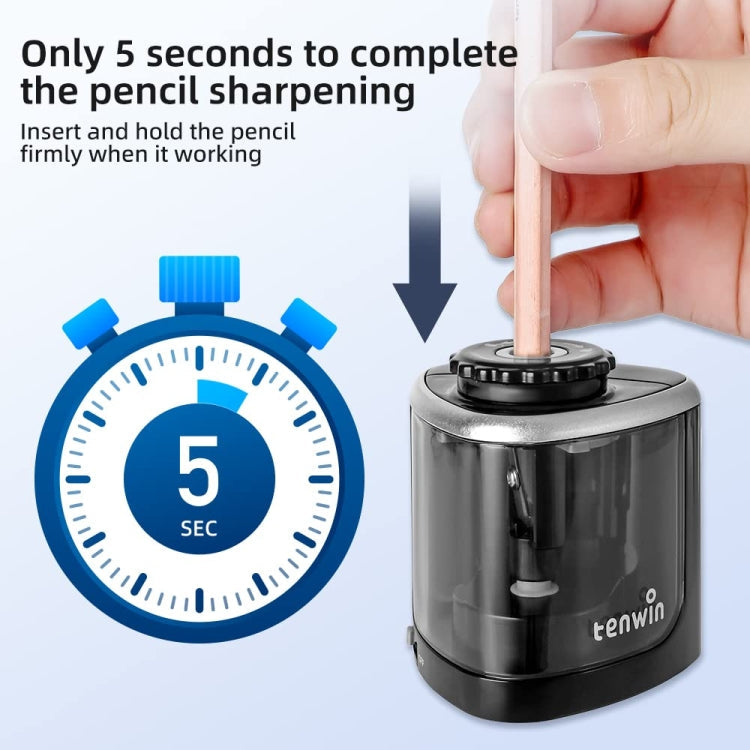 TENWIN Electrical Pencil Sharpener Student Stationery Semi-Automatic Sharpeners Battery Model(Black)