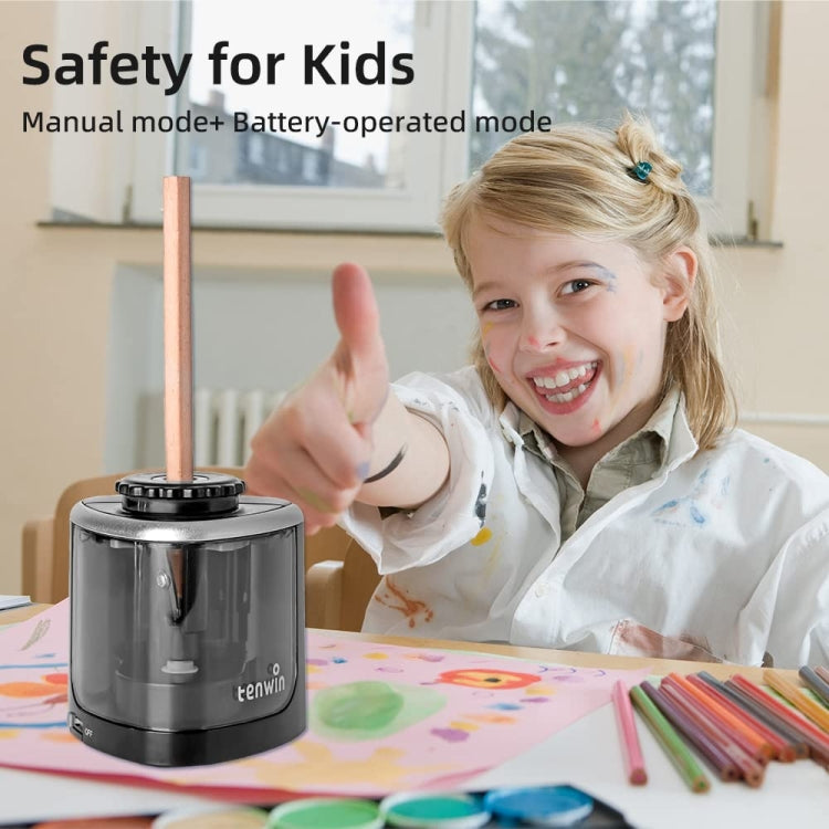 TENWIN Electrical Pencil Sharpener Student Stationery Semi-Automatic Sharpeners Battery Model(Black)
