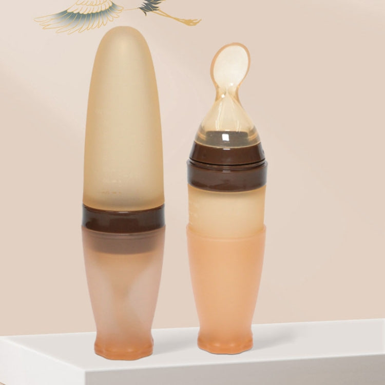 Infant Silicone Rice Paste Spoon Squeeze Feeding Soft Scoop Baby Complementary Food Tableware(Brown)