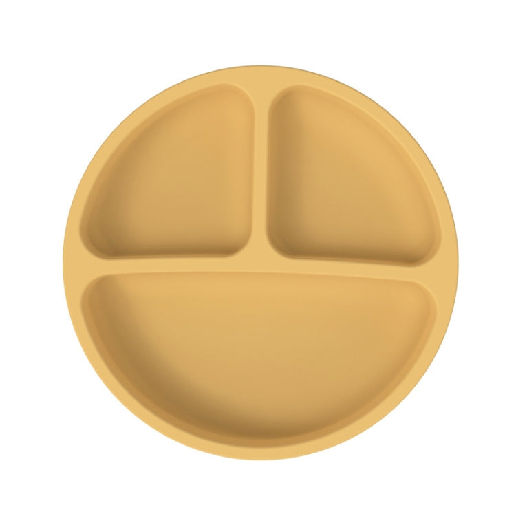 3 Compartments Baby Silicone Suction Cup Plate Childrens Complementary Feeding Bowl(Yellow)