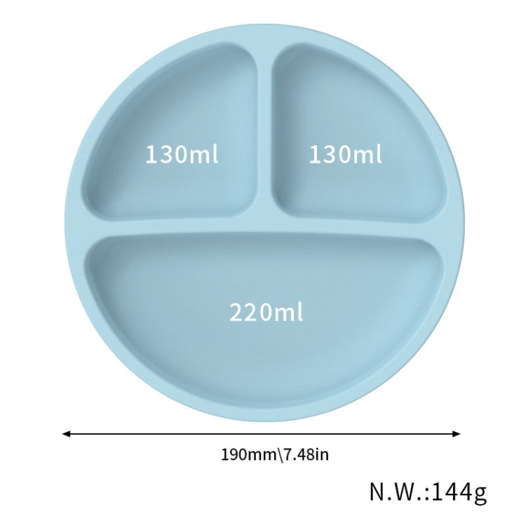 3 Compartments Baby Silicone Suction Cup Plate Childrens Complementary Feeding Bowl(Green)