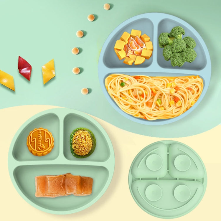 3 Compartments Baby Silicone Suction Cup Plate Childrens Complementary Feeding Bowl(Green)