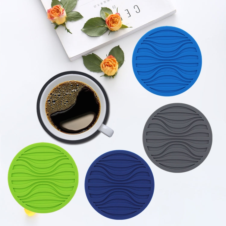 10x0.5cm Round Silicone Coaster Non-Slip Wave Mug Heat Insulation Cushion Drainage Coffee And Tea Coaster, Color: Green