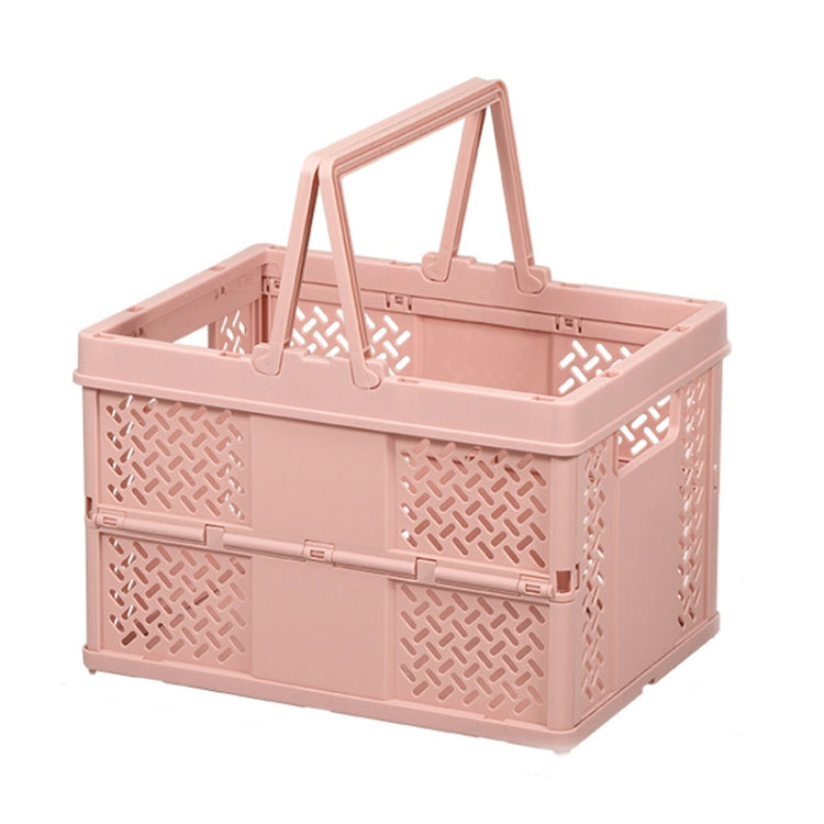 Stacking Folding Storage Baskets Home Kitchen Storage Bin Organizer With Handle 24.4 x 18 x 1.4cm(Pink)