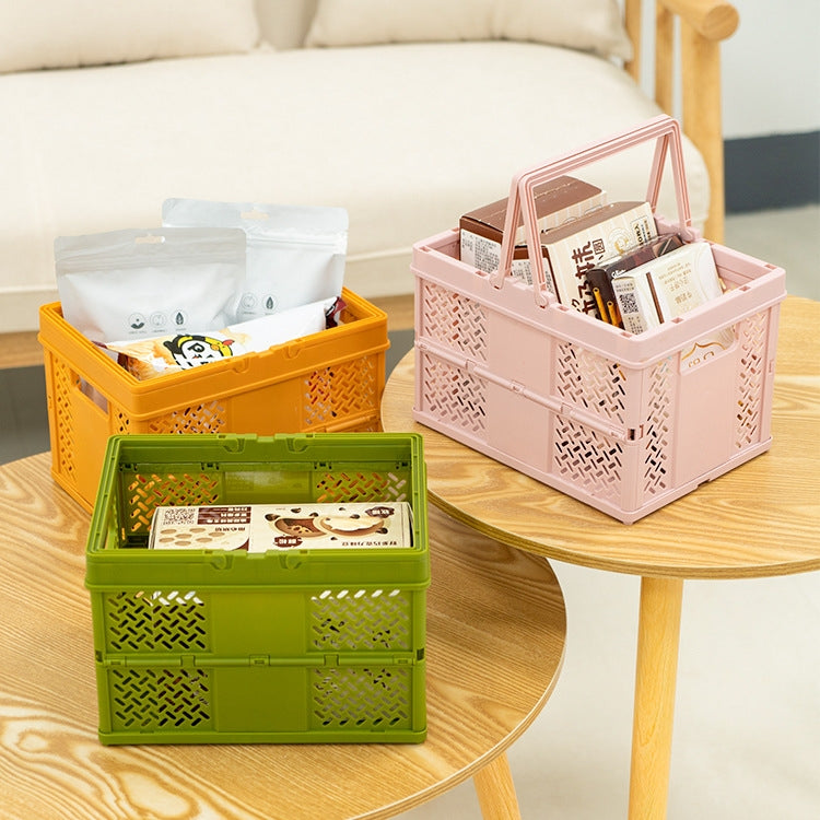 Stacking Folding Storage Baskets Home Kitchen Storage Bin Organizer With Handle 24.4 x 18 x 1.4cm(White)