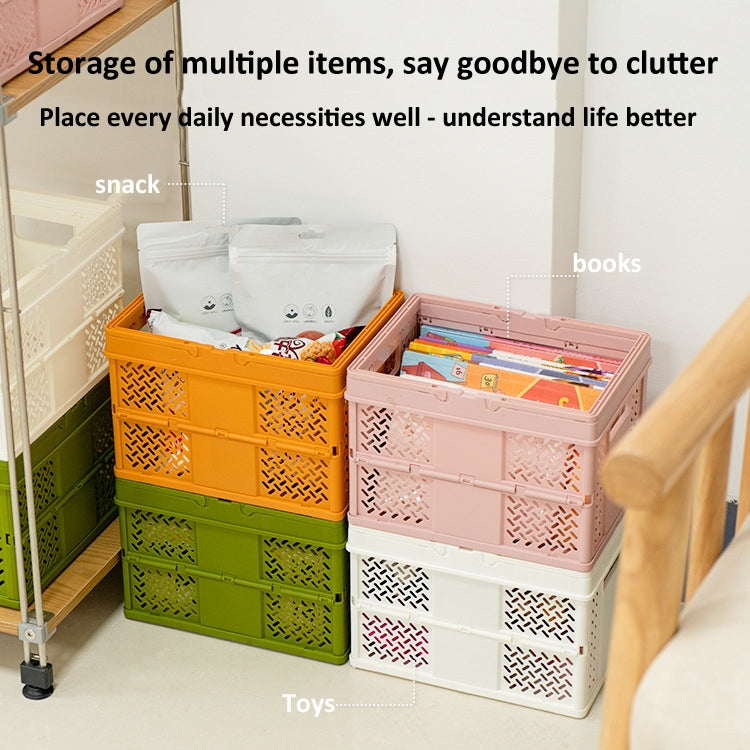 Stacking Folding Storage Baskets Home Kitchen Storage Bin Organizer With Handle 24.4 x 18 x 1.4cm(White)