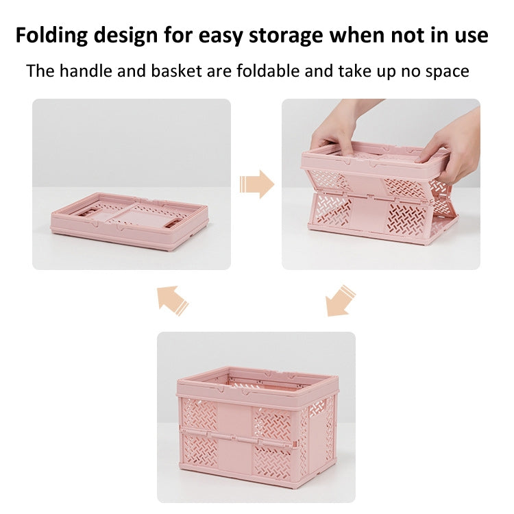 Stacking Folding Storage Baskets Home Kitchen Storage Bin Organizer With Handle 24.4 x 18 x 1.4cm(Pink)