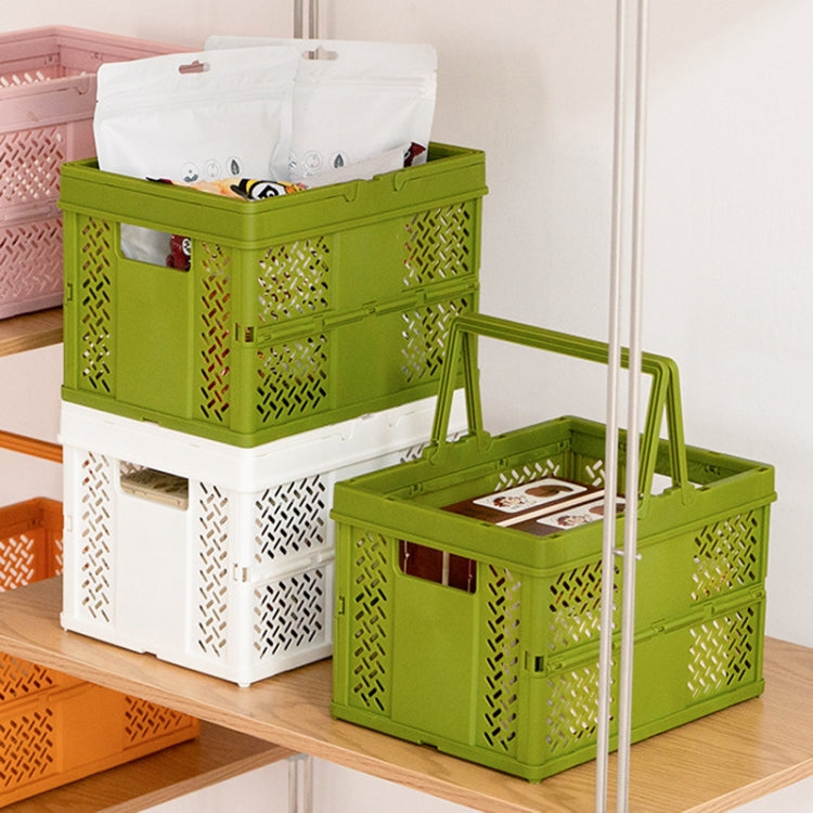 Stacking Folding Storage Baskets Home Kitchen Storage Bin Organizer With Handle 24.4 x 18 x 1.4cm(Green)