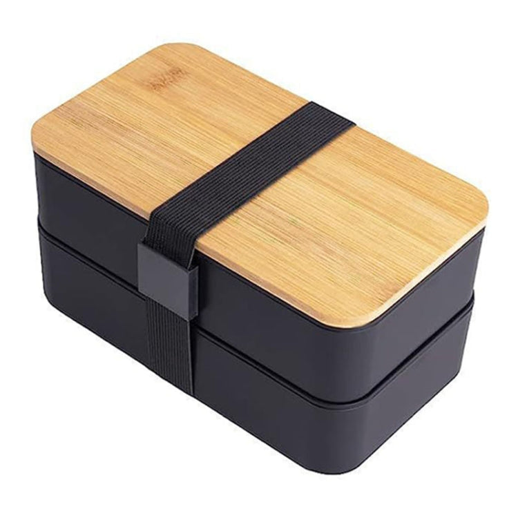 1200ml Portable Compartment Insulated Double Layer Lunch Box Microwavable Plastic Food Container, Color: Without  Insulation Bag Black