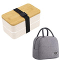 1200ml Portable Compartment Insulated Double Layer Lunch Box Microwavable Plastic Food Container, Color: With Insulation Bag White