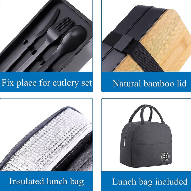 1200ml Portable Compartment Insulated Double Layer Lunch Box Microwavable Plastic Food Container, Color: Without  Insulation Bag Black