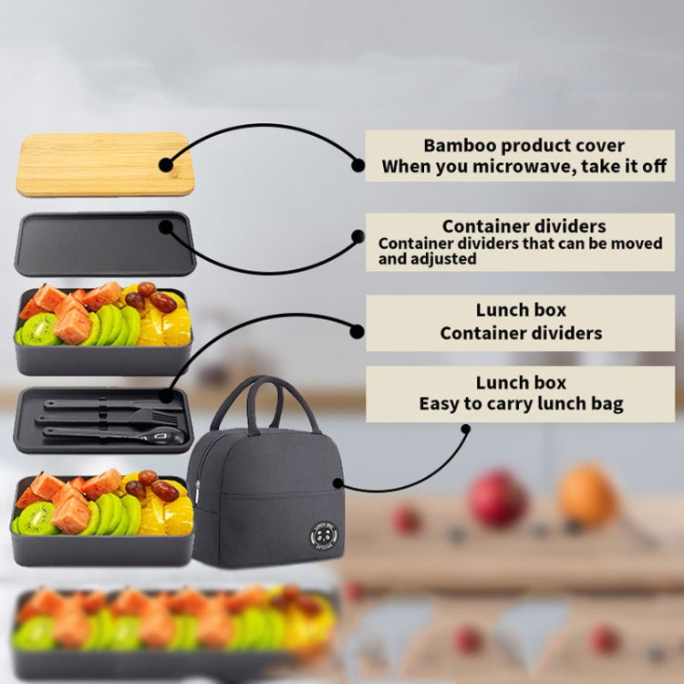 1200ml Portable Compartment Insulated Double Layer Lunch Box Microwavable Plastic Food Container, Color: With Insulation Bag White