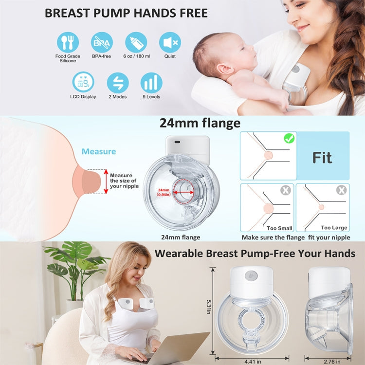 S12 LCD Screen Smart Large Capacity Portable Wearable Silent Electric Breast Pump, Color: White