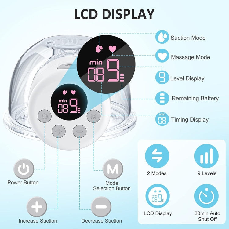 S12 LCD Screen Smart Large Capacity Portable Wearable Silent Electric Breast Pump, Color: White