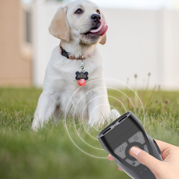 Dual Ultrasonic Repeller Pet Stop Barker With Mobile Power Supply Flashing Lighting Horn Function(Grey)