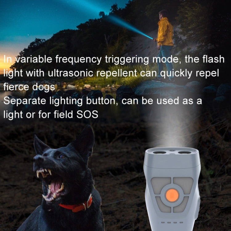 Dual Ultrasonic Repeller Pet Stop Barker With Mobile Power Supply Flashing Lighting Horn Function(Black)
