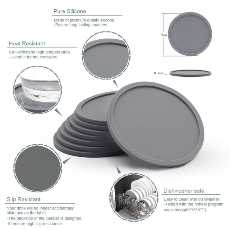 10cm Simple Round Thickened Silicone Coaster Anti-Slip Heat Insulation Anti-Scald Tea Cup Table Mat, Color: Classic Gray