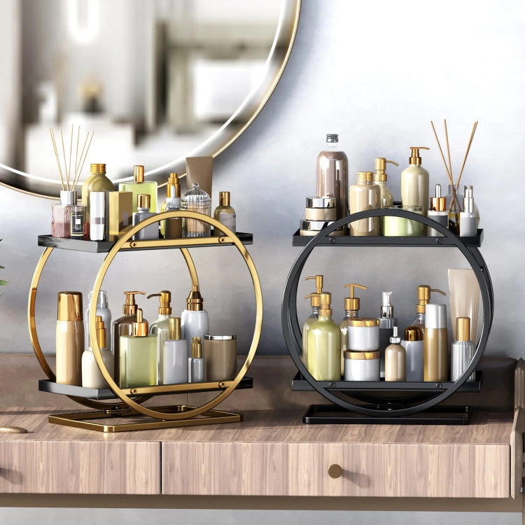 2 Tier Cosmetic Display Tray Makeup Organizer and Storage for Dresser Bathroom(Black)
