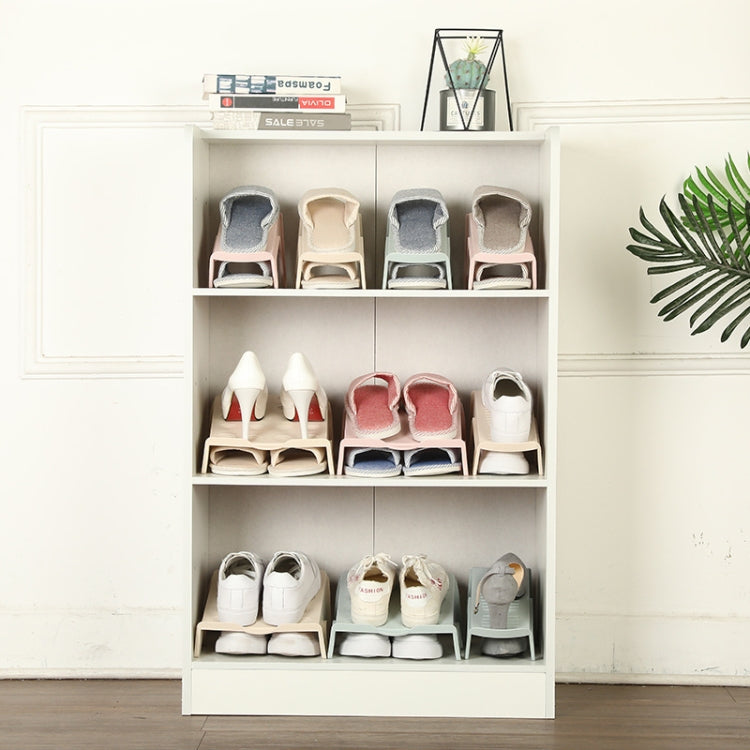 Household Storage Shoes Rack Double Shoes Tray Plastic One Piece Simple Shoes Organizer(Pink)