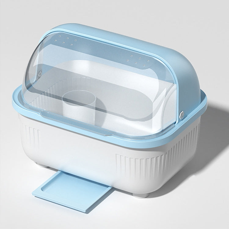Household Dustproof Kitchen Tableware Storage Box Tableware Drain Rack, Spec: L (Blue)