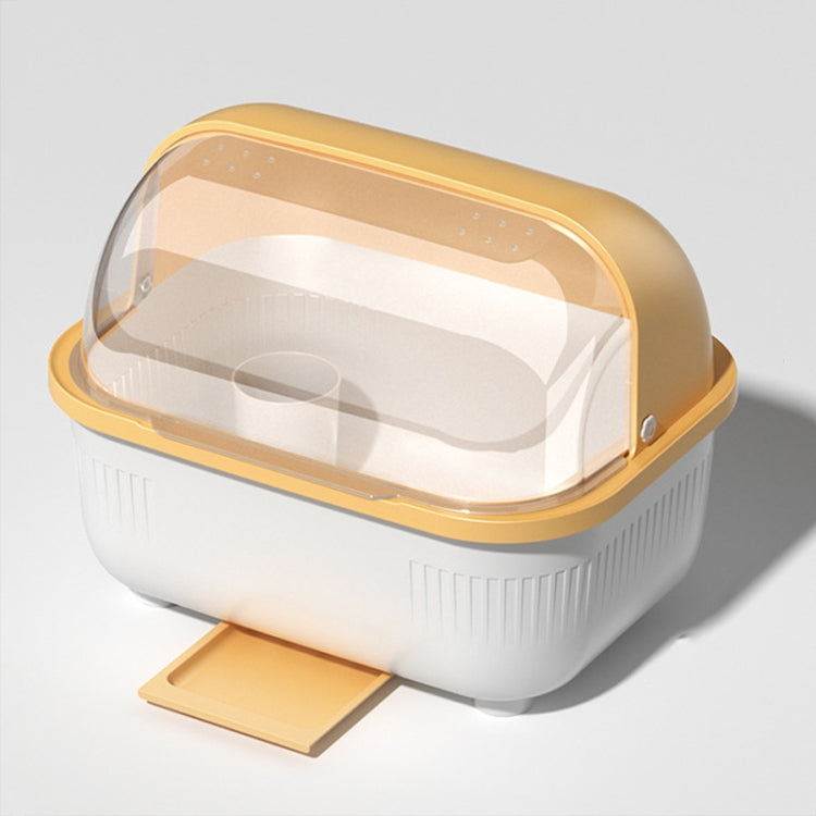 Household Dustproof Kitchen Tableware Storage Box Tableware Drain Rack, Spec: L (Yellow)