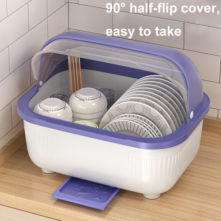 Household Dustproof Kitchen Tableware Storage Box Tableware Drain Rack, Spec: XL (Purple)