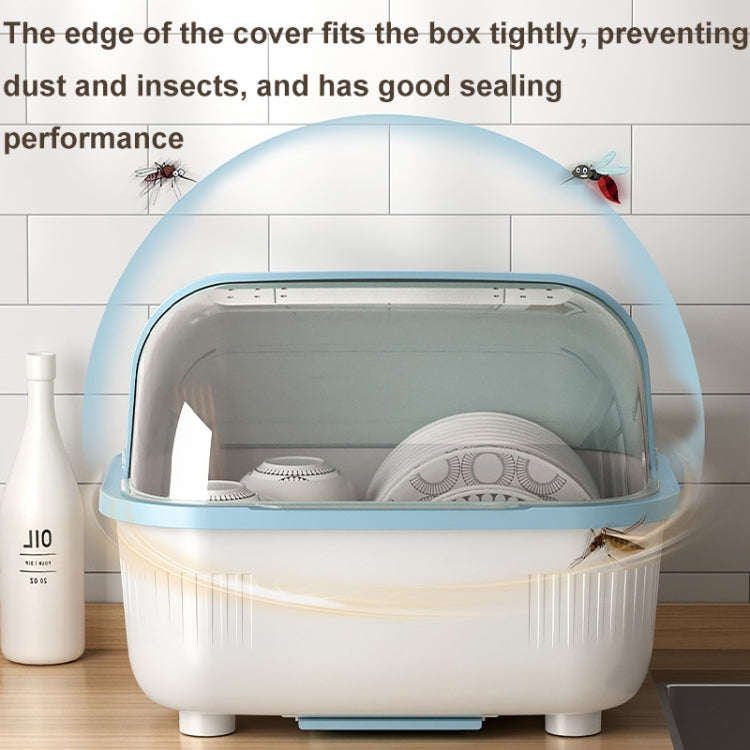 Household Dustproof Kitchen Tableware Storage Box Tableware Drain Rack, Spec: S (Blue)