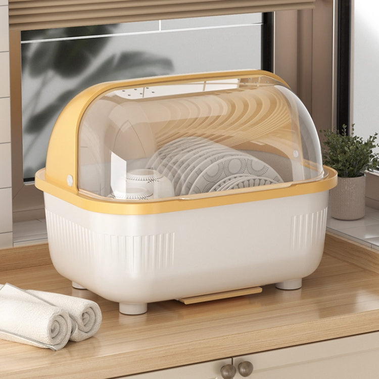 Household Dustproof Kitchen Tableware Storage Box Tableware Drain Rack, Spec: XL (Yellow)