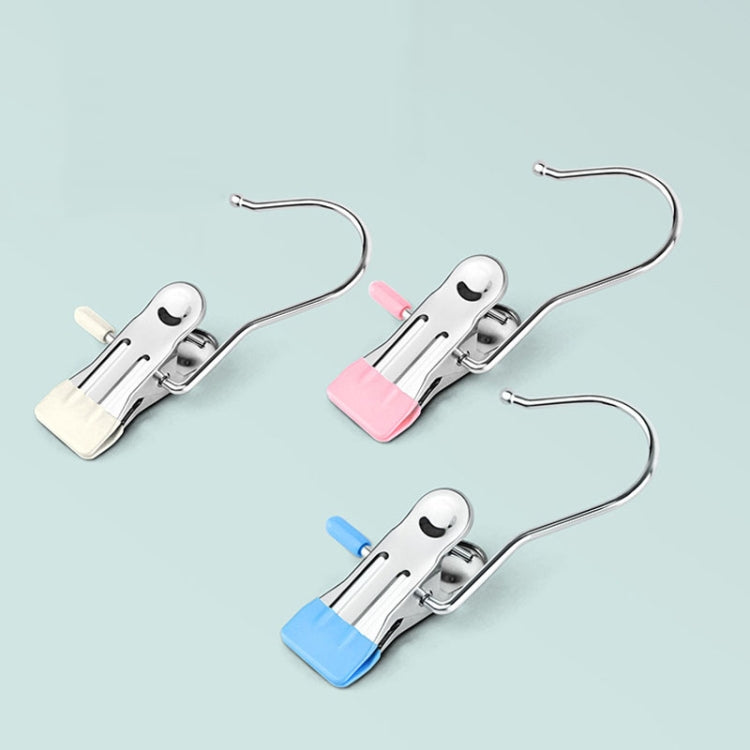 5pcs /Pack Stainless Steel Flat Clip With Hook Anti-Scratch Catch Laundry Drying Holder(Beige)