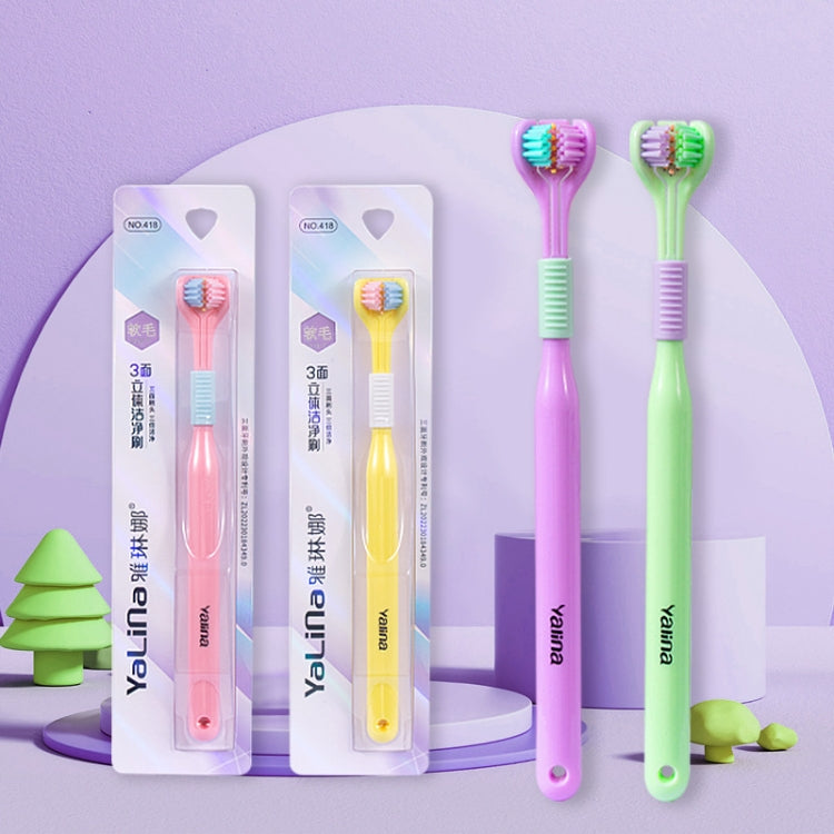 YALINA Three Sided Toothbrush Soft Hair 360 Degree V Shaped Toothbrush Adult Purple Head Color Random