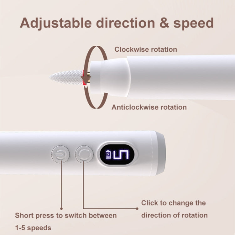 HX-10 LED Digital Display Multifunctional Nail Polisher Polishing and Exfoliating Manicure Tools(White)