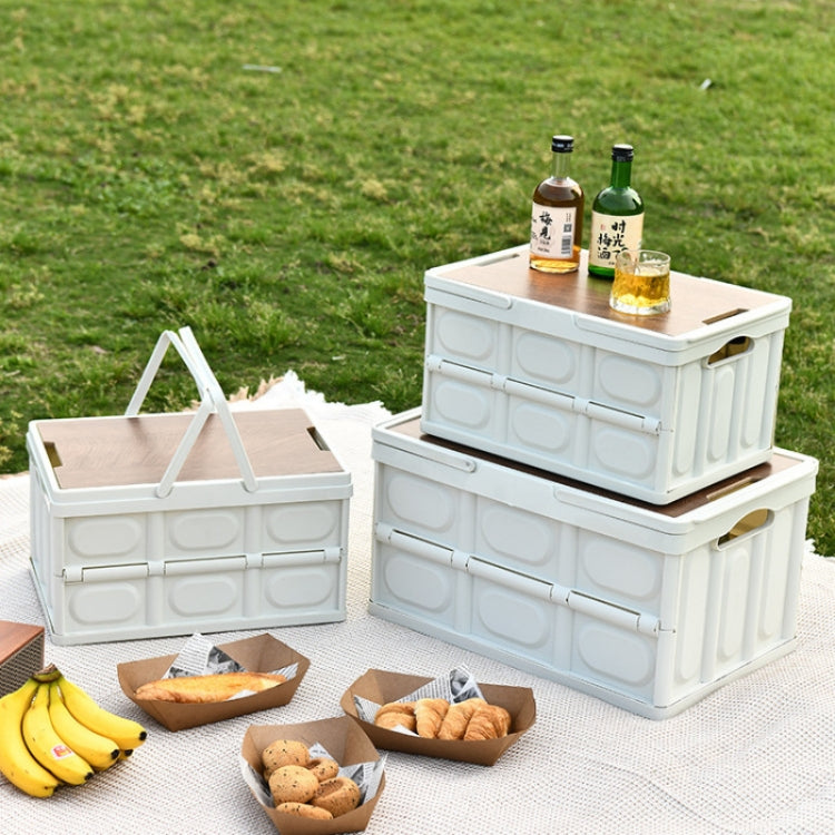 Foldable Outdoor Camping Storage Case Car Storage Box Organizer With Wooden Lid Small White