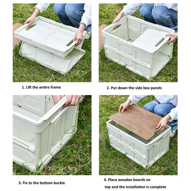 Foldable Outdoor Camping Storage Case Car Storage Box Organizer With Wooden Lid Small White