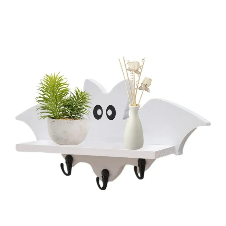 Cartoon Bat Shape Wooden Wall Mount Storage Rack Key Holder 35x17cm(White)