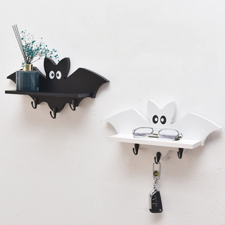 Cartoon Bat Shape Wooden Wall Mount Storage Rack Key Holder 35x17cm(White)