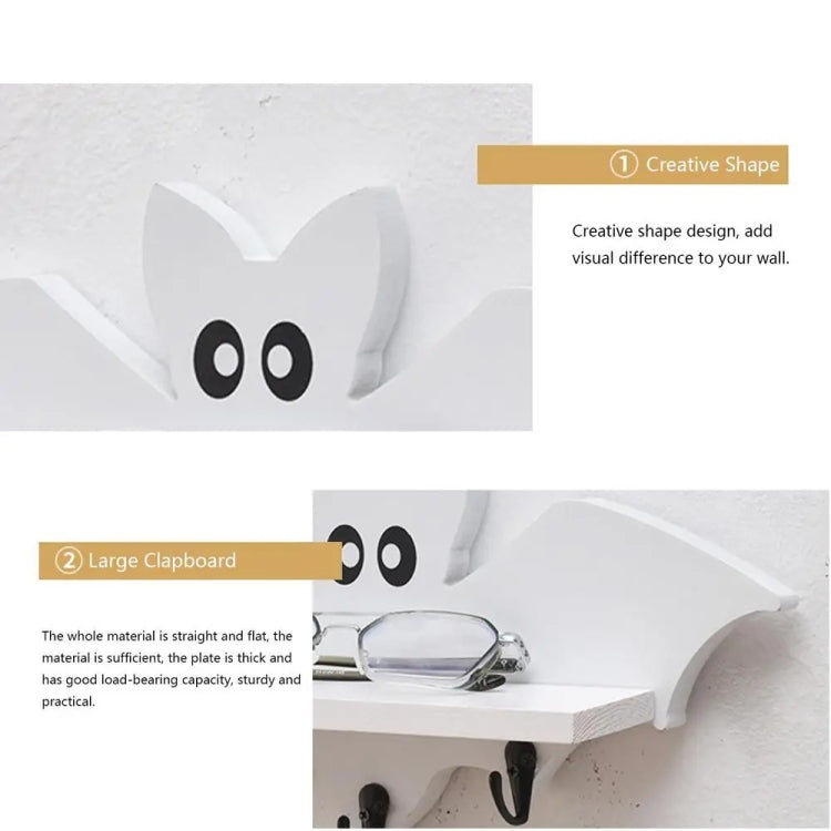 Cartoon Bat Shape Wooden Wall Mount Storage Rack Key Holder 35x17cm(White)