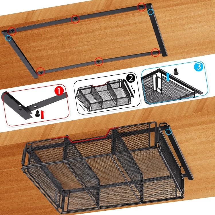 Under Desk Drawer Storage Organizer Desk Hidden Tray for Office Home(Black)