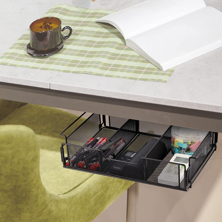 Under Desk Drawer Storage Organizer Desk Hidden Tray for Office Home(Black)
