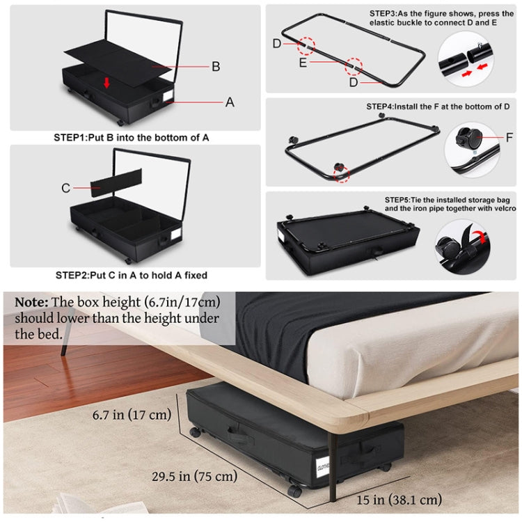 Foldable Under Bed Clothes Shoes Storage Bins with Wheels & Handles 78x38x16cm, Spec: Transparent Cover Gray