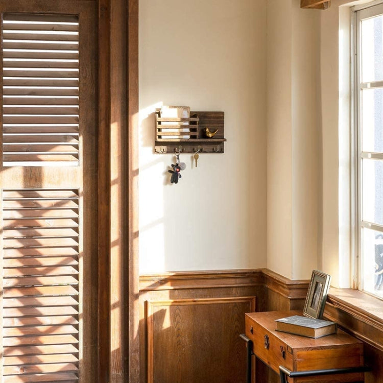 Solid Wood Wall-Mounted Retro Storage Rack Shelf Entryway Mail And Key Holder 39x23x7.8cm